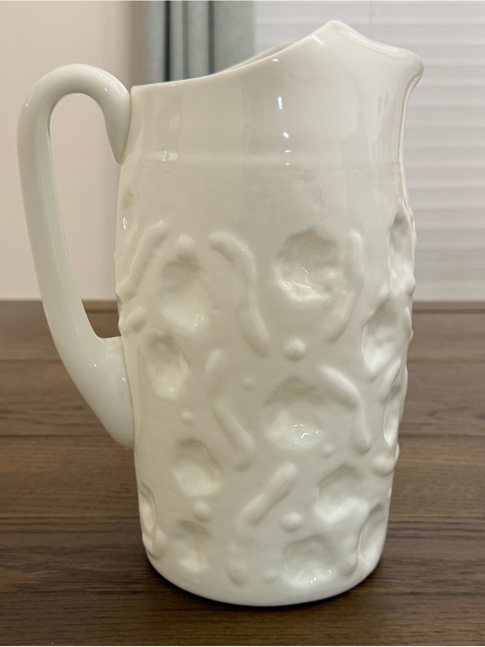 White Glass Raised Textured Ceramic Pitcher